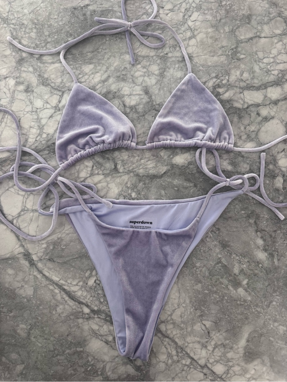 superdown lavender velvet triangle bikini set